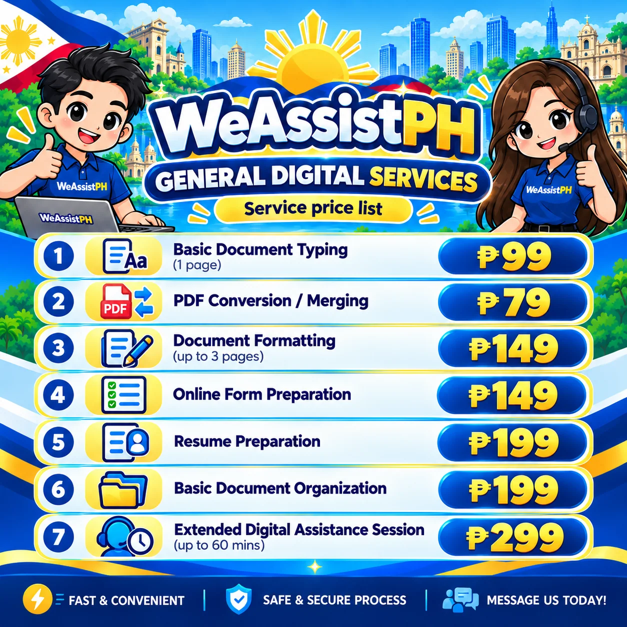 WeAssistPH general digital services price list